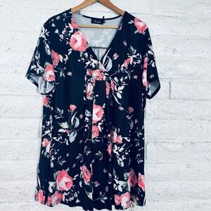 Amzplus Blouse Womens 5XL black Tunic V Neck Flowy Short Sleeve